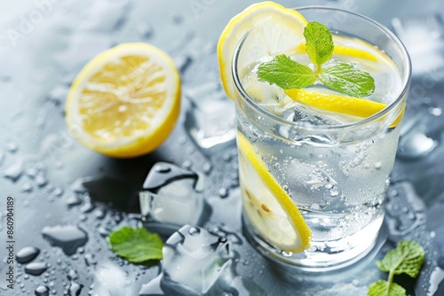 Refreshing Lemon and Mint Drink with Ice