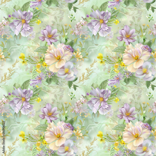Floral variety color, form natural, seamless fabric pattern.