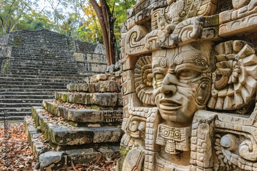Ancient city of Copan, showcasing its grand stelae and historical artifacts  photo
