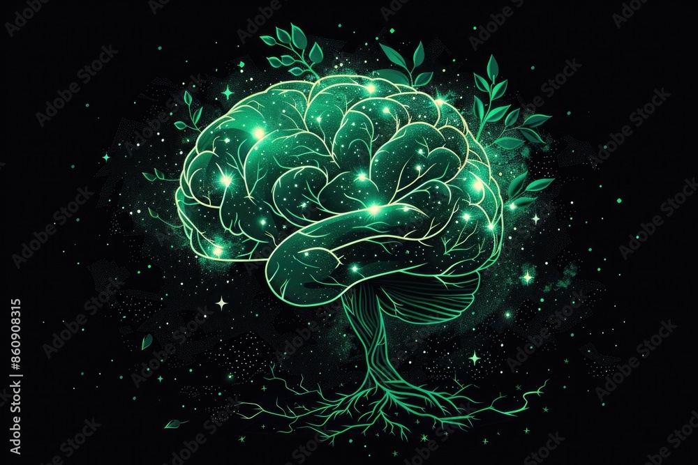 Independent brain with green background illustration Independent brain with green background illustration