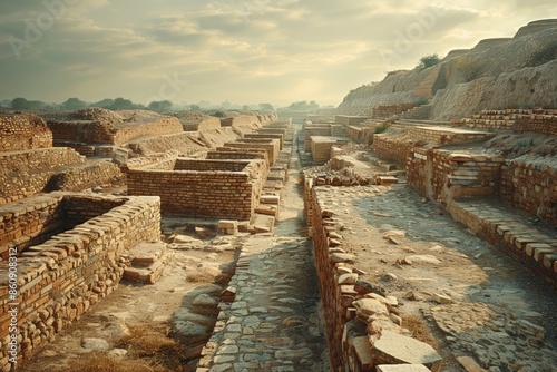 Ancient city of Harappa, showcasing its well-planned streets and granaries  photo