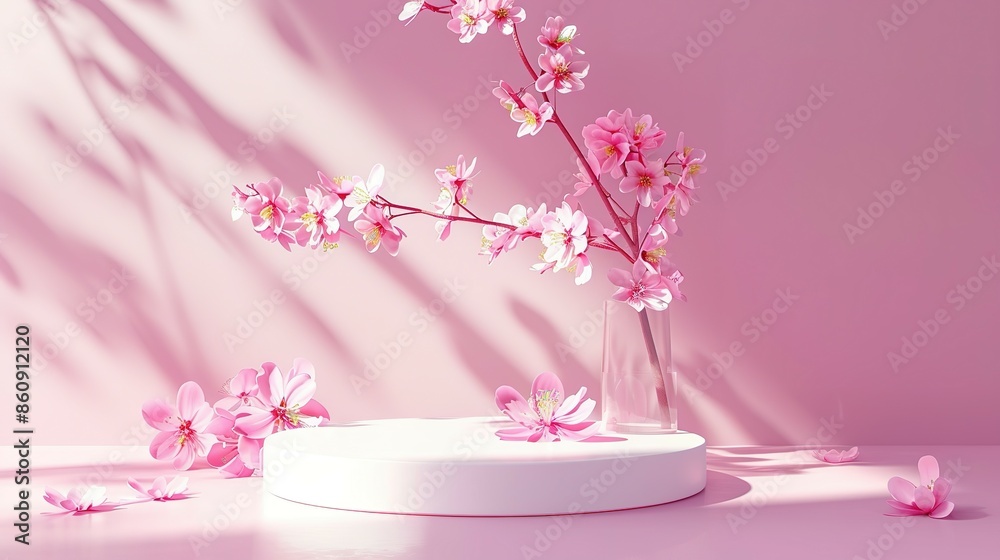 Pink Spring Blossom Podium with Sunlight Pink Spring Blossom Podium with Sunlight