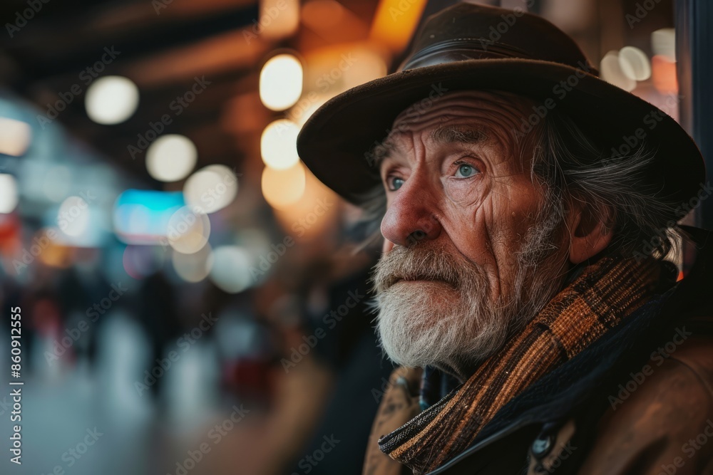 Portrait of an old man with gray beard and mustache in a hat on the street. Portrait of an old man with gray beard and mustache in a hat on the street.