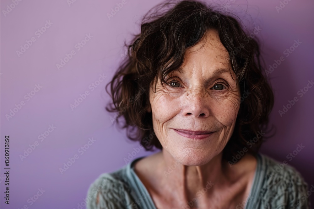 Portrait of a smiling senior woman looking at the camera on a purple background Portrait of a smiling senior woman looking at the camera on a purple background