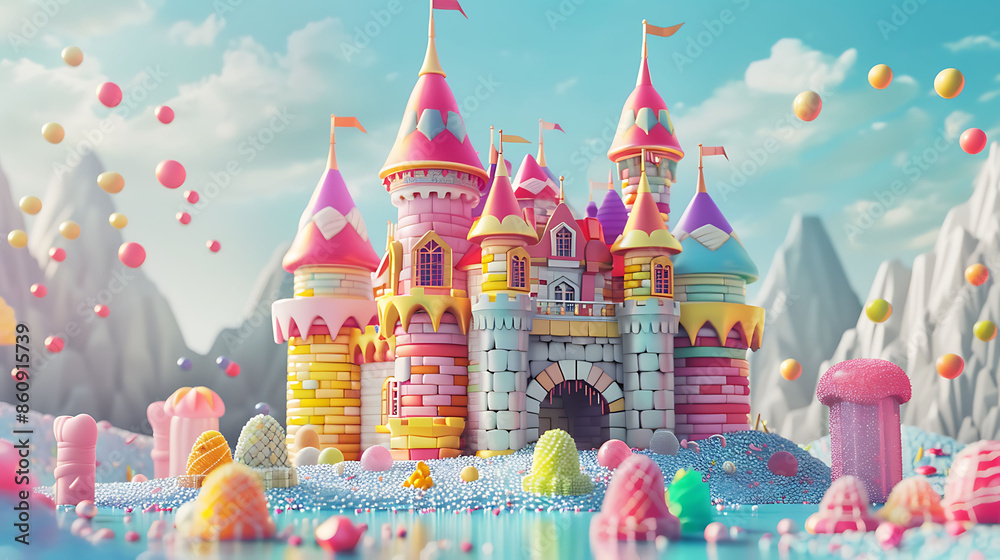 3d illustration of A castle entirely made of candy 3d illustration of A castle entirely made of candy