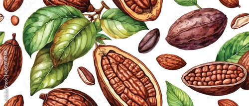 cacao fruit background watercolor style2