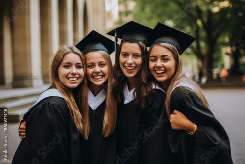 Celebrating graduation university student smiling. photo