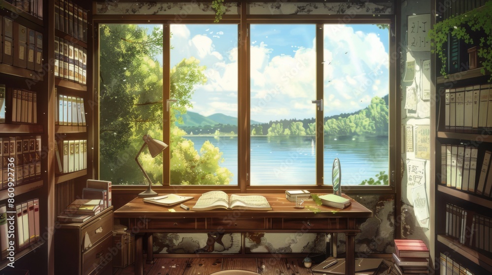 work/study space overlooking the beautiful lake and mountains creates a comfortable and calm atmosphere, making the mind more relaxed and focused when working work/study space overlooking the beautiful lake and mountains creates a comfortable and calm atmosphere, making the mind more relaxed and focused when working