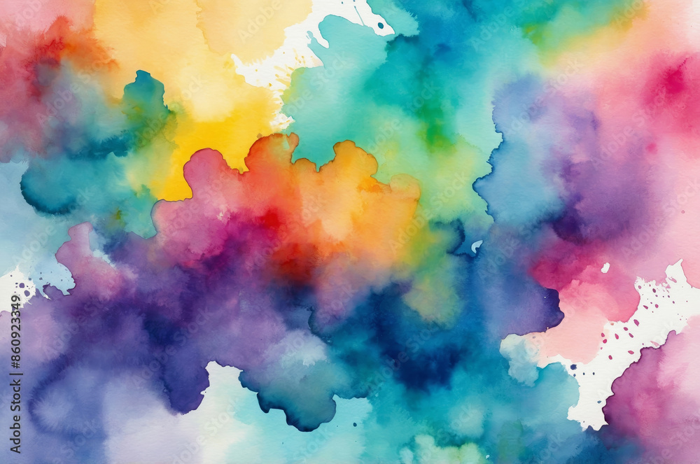 Abstract watercolor painting with chaotic and free-flowing style featuring mix of vibrant colors creating dynamic and energetic feel
