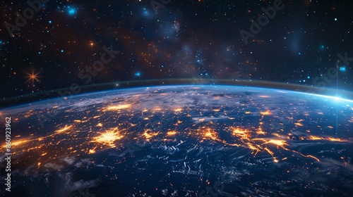 Stunning View of Earth from Space with City Lights, Generative AI © studio clever