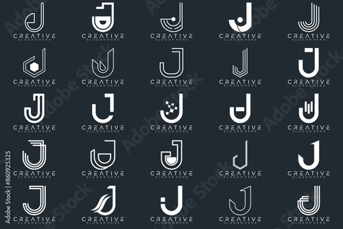 Mega logo collection, Abstract letter J logo design. icons for business	