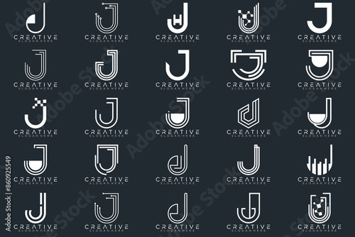 Mega logo collection, Abstract letter J logo design. icons for business	