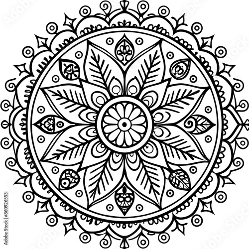 large seamless circular paisley design with leaves