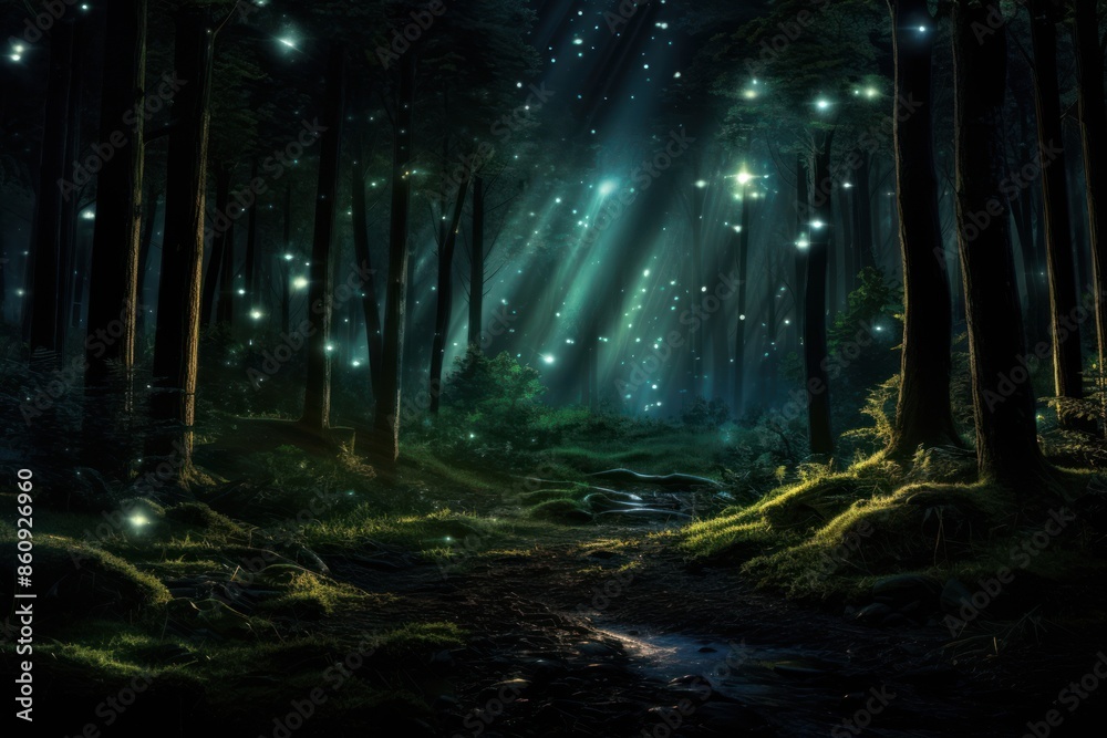Fototapeta premium Forest light night outdoors