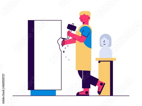 Art abstract sculpture. Art studio vector illustration