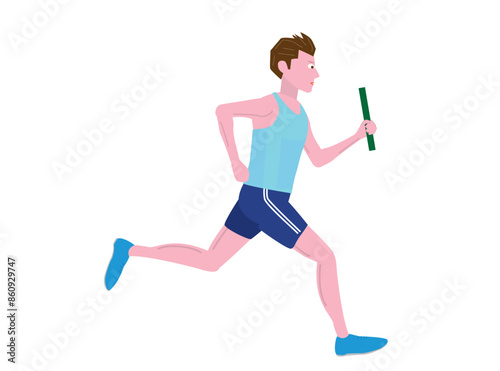 バトンリレーで走っている男性ランナーのイラストです。