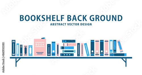 シェルフに並ぶ本 書籍 ビジネス 読書 趣味 インテリア 図書館 勉強 学習 知識 1:1.191 背景イラスト シンプル 配色 青 明るい