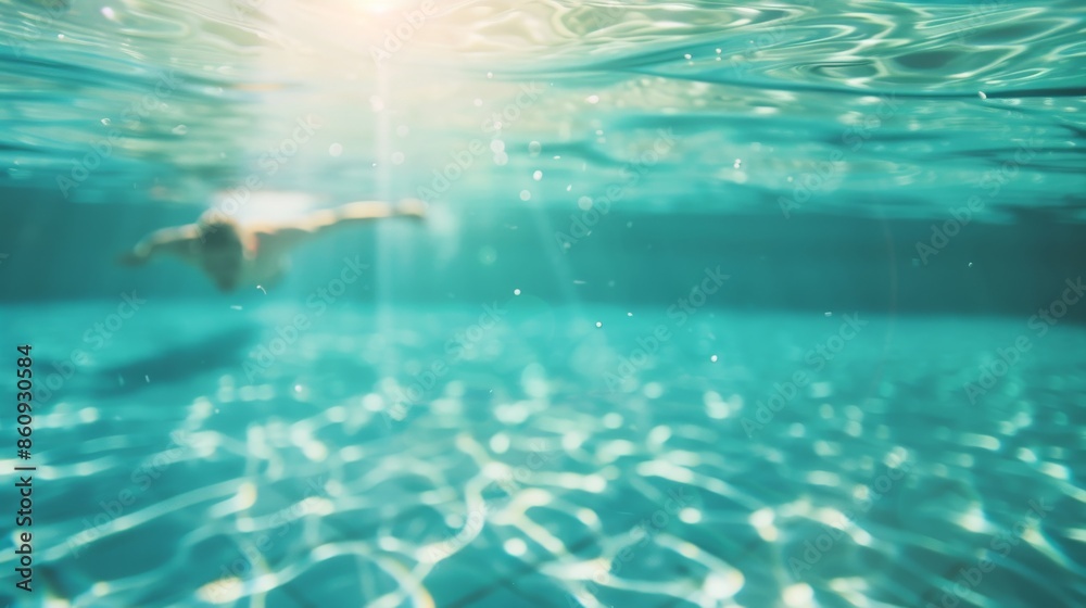 Fototapeta premium a person swimming in a crystal-clear pool, blending the serenity of water with fitness with focus on, swimming theme, ethereal, Double exposure, pool backdrop