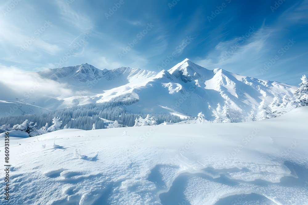 Stunning snow-capped mountain peaks under a vast blue sky. Stunning snow-capped mountain peaks under a vast blue sky.