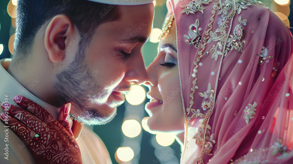 Muslim wedding Happy romantic Muslim young couple celebrating their ...