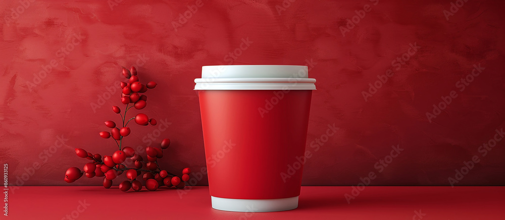 Red coffee cup with white lid on red background and surface. Concept Product Photography, Coffee Cup, Red Background, Minimalistic Design, White Lid Red coffee cup with white lid on red background and surface. Concept Product Photography, Coffee Cup, Red Background, Minimalistic Design, White Lid
