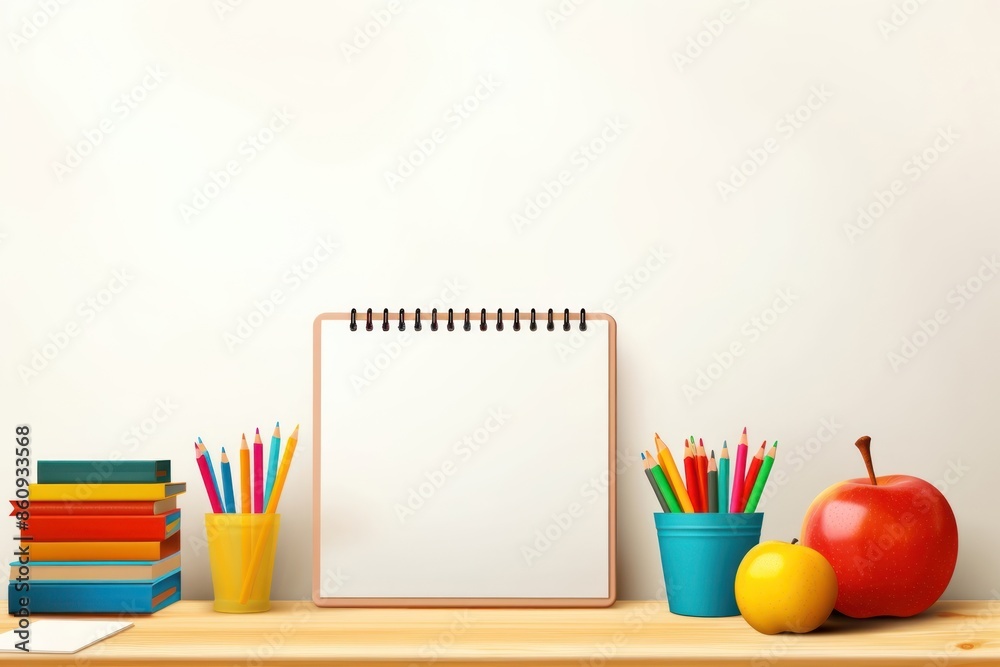 Fototapeta premium School stationery arrangement pencil table publication