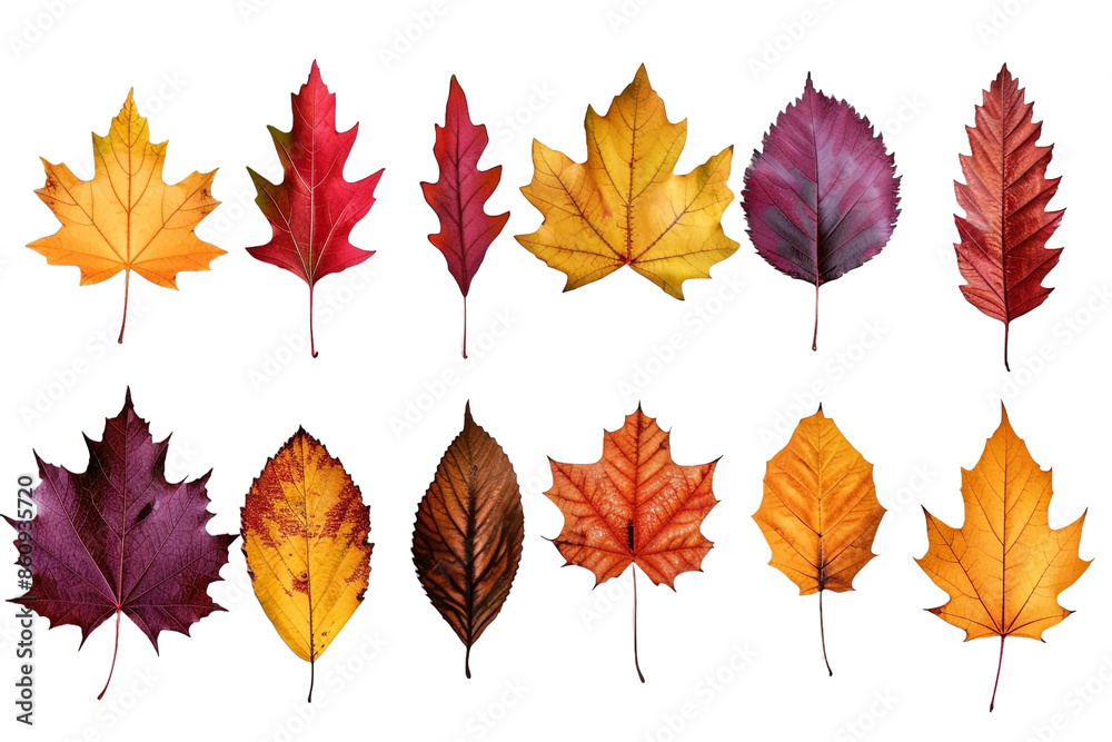 set of autumn leaves isolated on transparent background set of autumn leaves isolated on transparent background