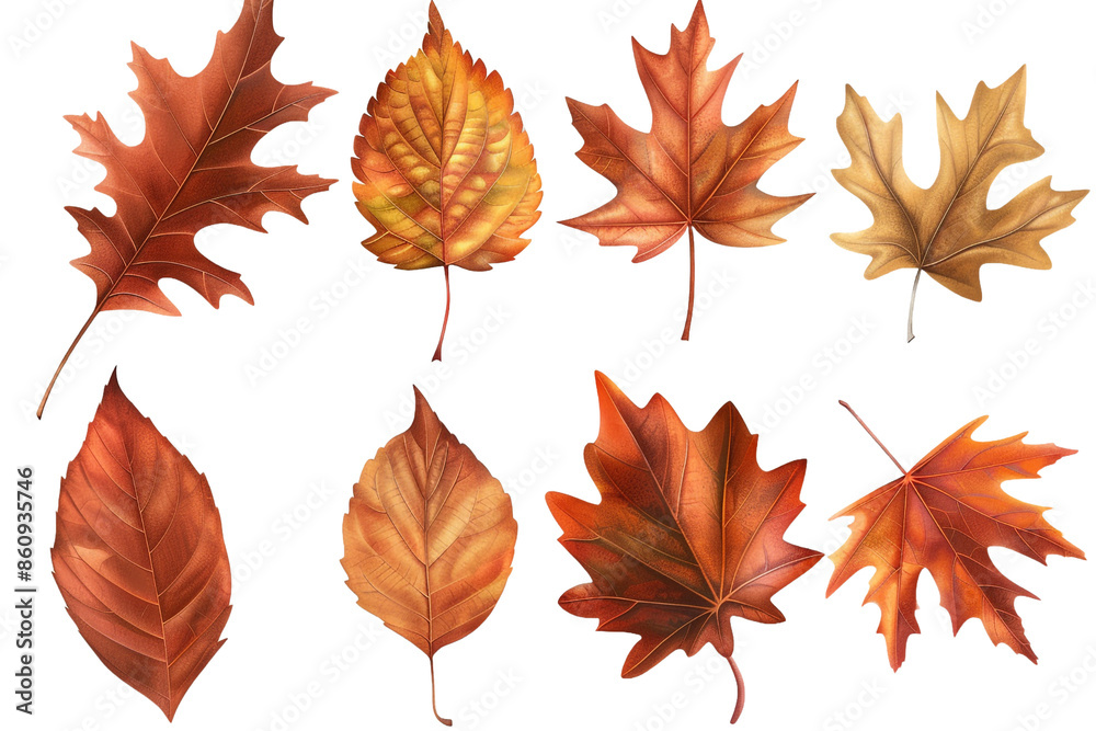 set of autumn leaves isolated on transparent background set of autumn leaves isolated on transparent background
