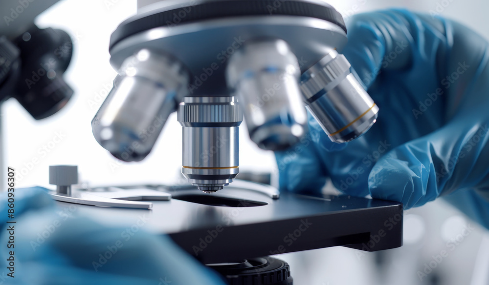 A scientist is working in a lab with a microscope and a pipette by AI generated image A scientist is working in a lab with a microscope and a pipette by AI generated image