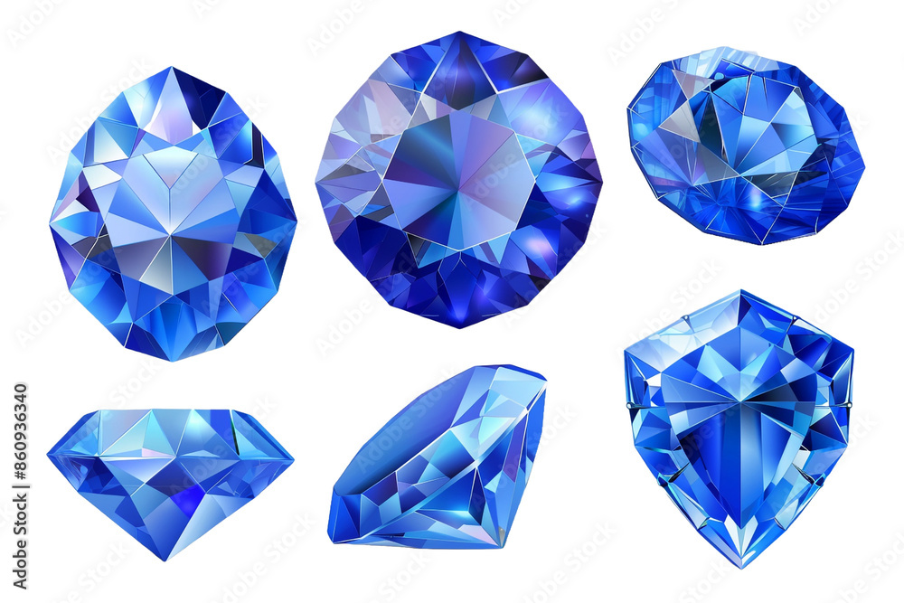 set of blue gems isolated on transparent background set of blue gems isolated on transparent background