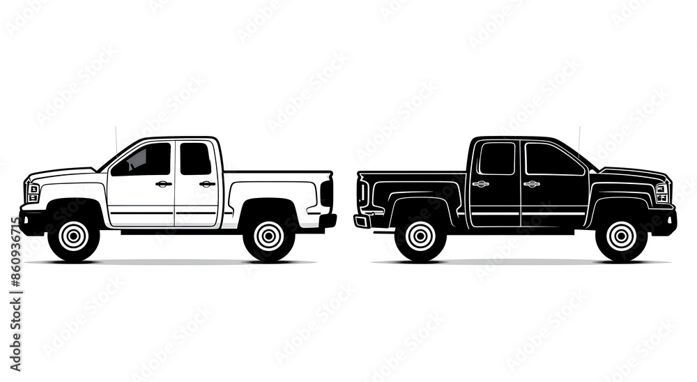Fototapeta premium set of trucks isolated, cars silhouettes 