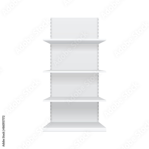 3d empty showcase display with retail shelves. Mock up. Vector