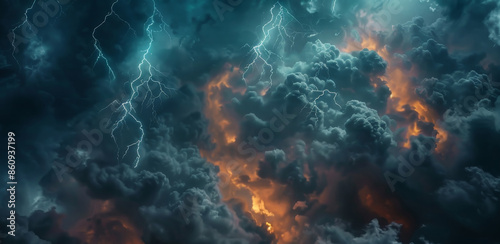 The sky is dark and cloudy with a few lightning bolts by AI generated image