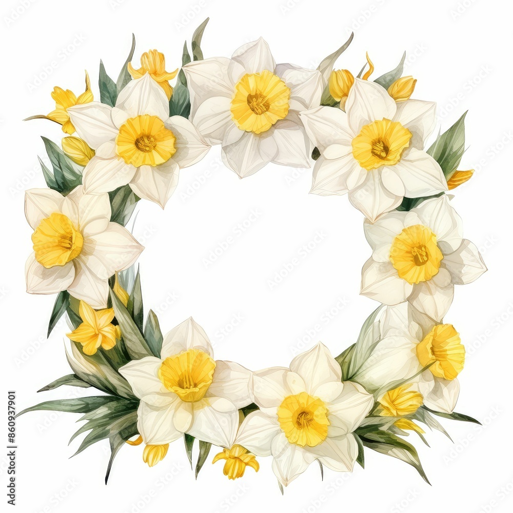 Daffodil frame clipart with daffodils framing a central image or text. watercolor illustration, white color background. Greeting cards, invitations, banners, covers. Daffodil frame clipart with daffodils framing a central image or text. watercolor illustration, white color background. Greeting cards, invitations, banners, covers.