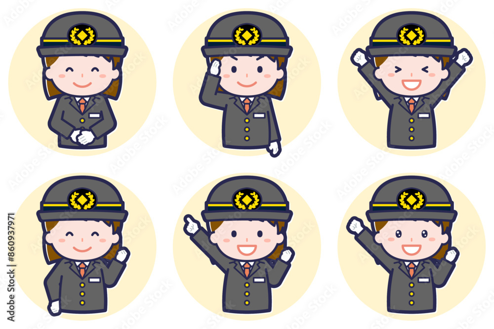 女性運転士のポーズセット_01