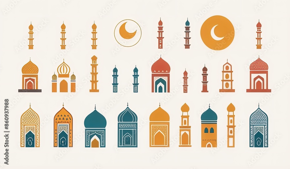 icon set illustration of a mosque and icon set illustration of a church