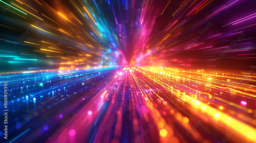 3D abstract background showcasing a colorful spectrum, including bright neon rays and glowing lines 3D abstract background showcasing a colorful spectrum, including bright neon rays and glowing lines