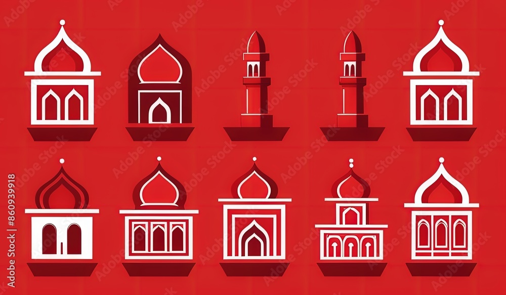 Fototapeta premium illustration of a set of icons mosque. icon set Ramadan or Ramadhan. icon set vector mosque. Ramadhan icons set promotion. benner. poster. Islamic. ikon masjid. 4k high quality. idea mosque Ramadan
