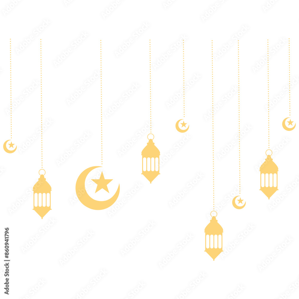 Ramadan Kareem Lantern Decoration with Moon and Star Ornament. Isolated on White Background. Ramadan Kareem Lantern Decoration with Moon and Star Ornament. Isolated on White Background.