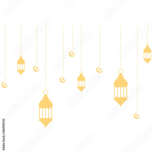 Ramadan Kareem Lantern Decoration with Moon and Star Ornament. Isolated on White Background.