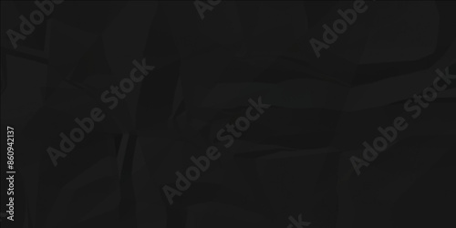 Dark black crumpled paper wrinkled background, Black empty leaf of crumpled paper texture background. Vector illustration.
