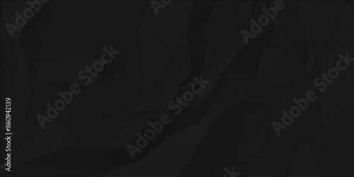 Dark black crumpled paper wrinkled background, Black empty leaf of crumpled paper texture background. Vector illustration.