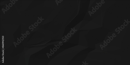 Dark black crumpled paper wrinkled background, Black empty leaf of crumpled paper texture background. Vector illustration.