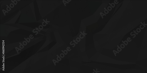 Dark black crumpled paper wrinkled background, Black empty leaf of crumpled paper texture background. Vector illustration.