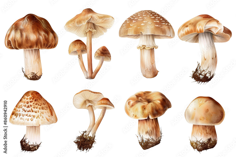 set of mushrooms isolated on transparent background set of mushrooms isolated on transparent background