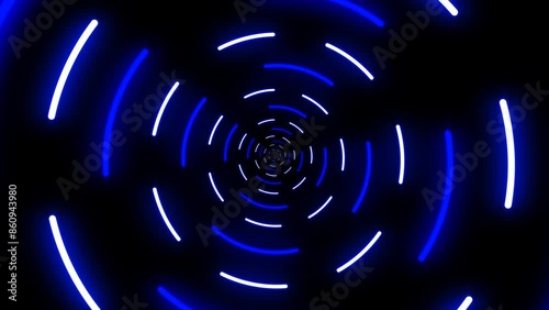 Tunnel LED white and blue rotating animated video background, visual jockey looping 