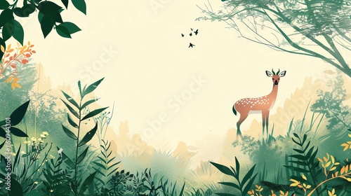Create a vibrant illustration template emphasizing wildlife conservation with a dynamic mix of green and brown tones, leaving ample space for text. photo