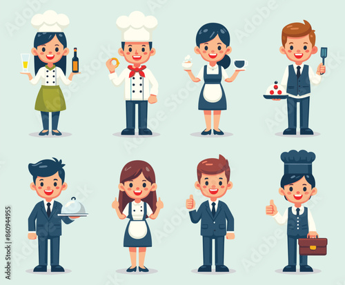 Illustration of Diverse Restaurant Staff Team.