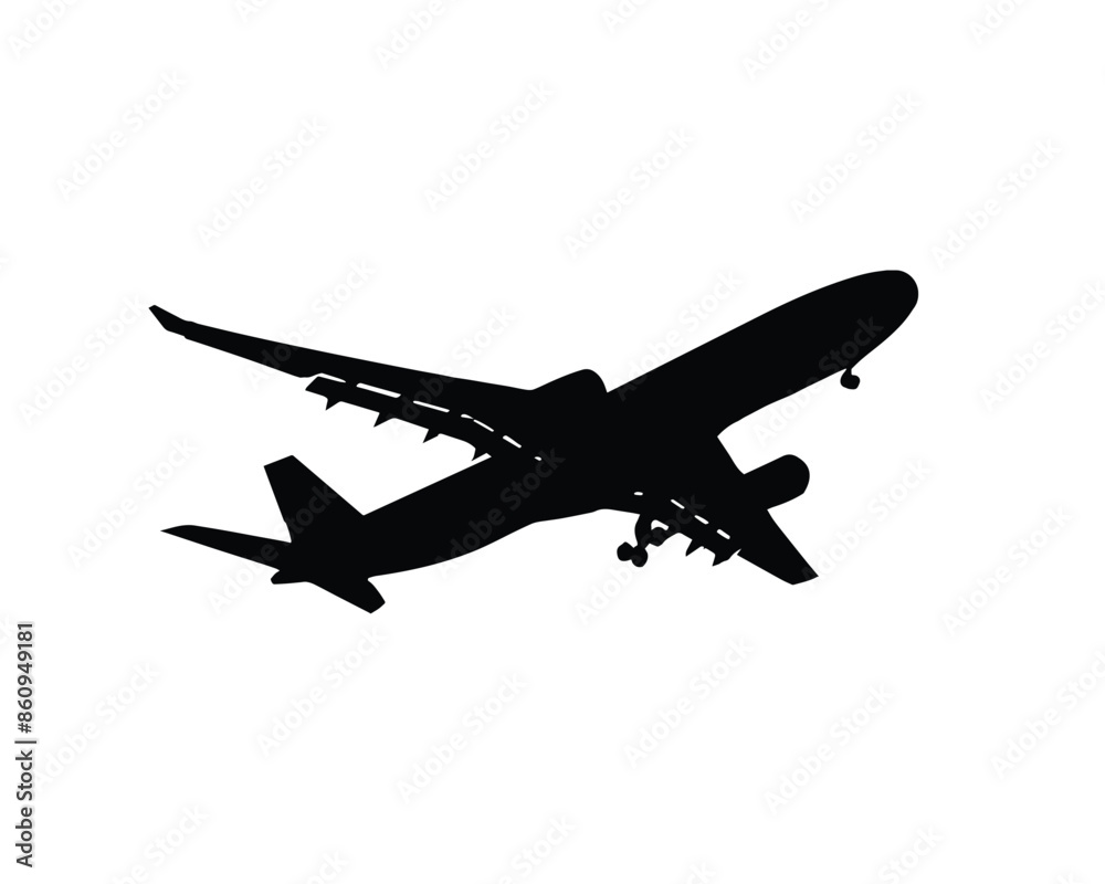 Airplane vector, silhouette of an airplane in the sky.