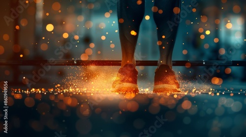 Close-up of feet in motion with sparkling lights, capturing dynamic energy and movement in a visually stunning scene. photo